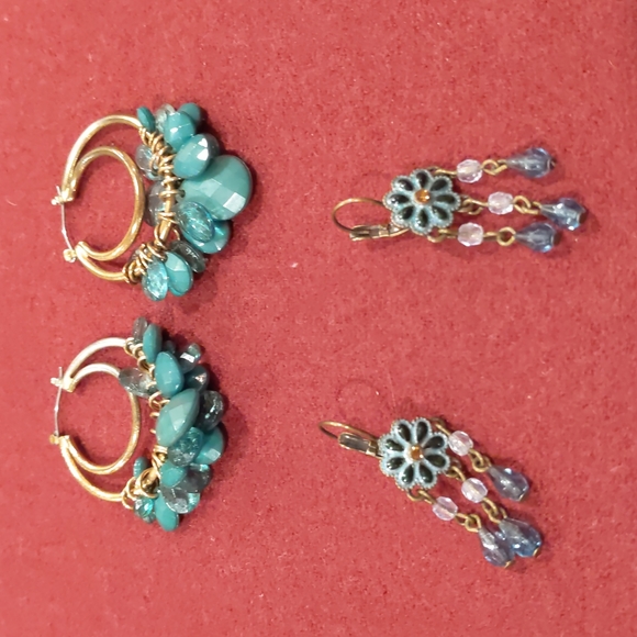 4 for $50 Lot of 12 Pairs Mixed Fashion Earrings Hoops Dangles Rhinestone Beads - Picture 7 of 7